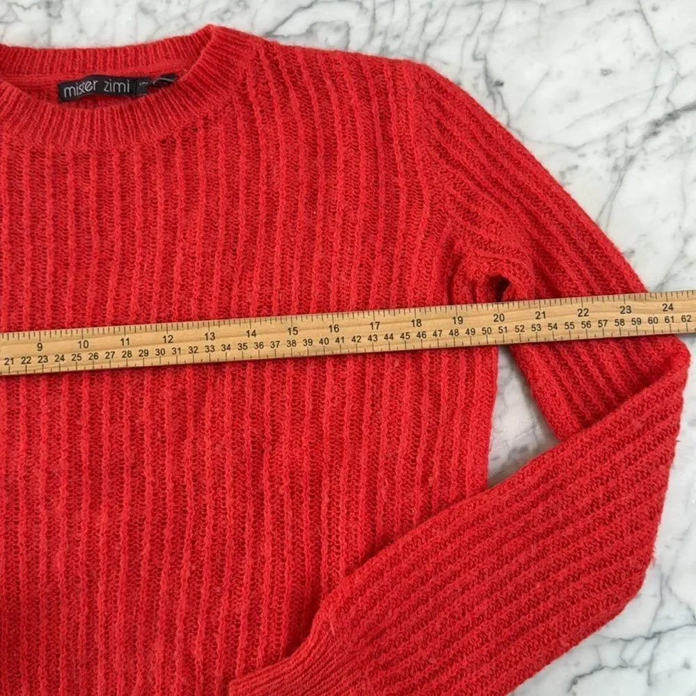 Mister Zimi Sz XS Large Gauge Knit Alpaca-Wool Sweater Red Orange